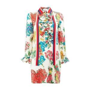 Gucci - Floral Print Ruffle Trim Shirt Dress - IT 40
